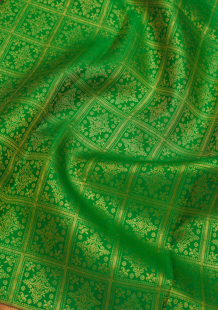 Green Silk Jaal Gold Zariwork Saree With Matching Blouse Piece