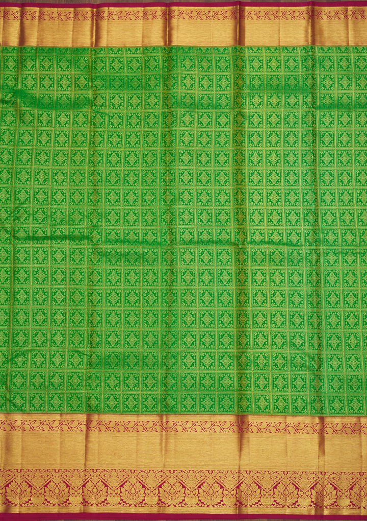 Green Silk Jaal Gold Zariwork Saree With Matching Blouse Piece