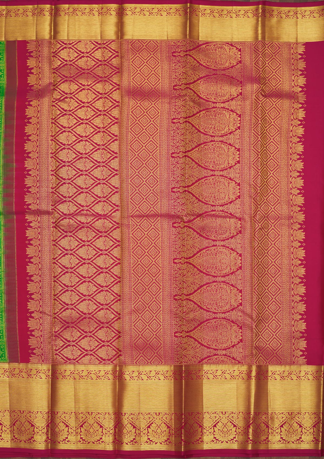 Green Silk Jaal Gold Zariwork Saree With Matching Blouse Piece
