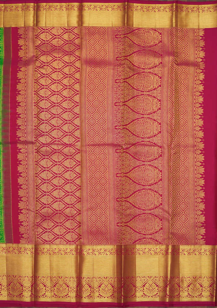 Green Silk Jaal Gold Zariwork Saree With Matching Blouse Piece