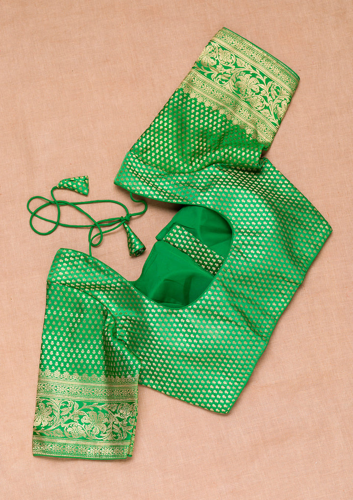 Green Zariwork Raw Silk Blouse