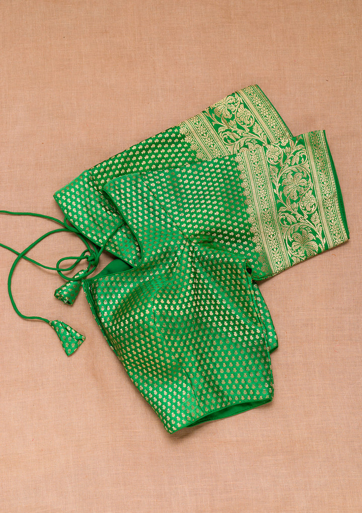 Green Zariwork Raw Silk Blouse