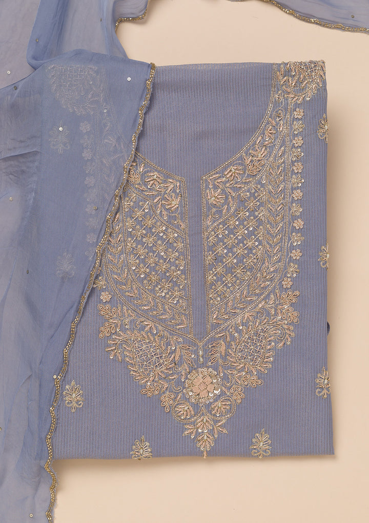 Lavender Tissue Cutdana Unstitched Dress Material With Matching Bottom And Dupatta