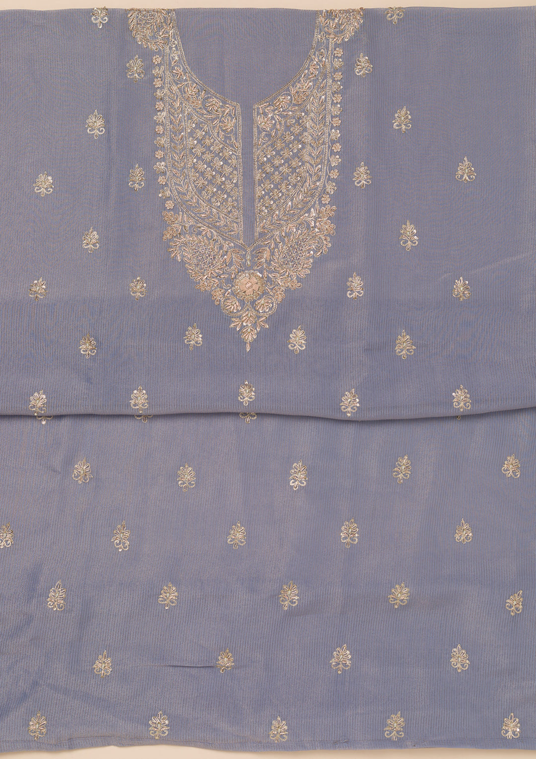 Lavender Tissue Cutdana Unstitched Dress Material With Matching Bottom And Dupatta