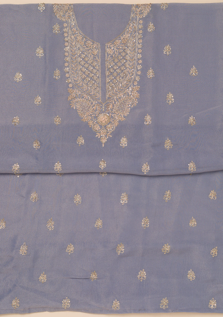 Lavender Tissue Cutdana Unstitched Dress Material With Matching Bottom And Dupatta