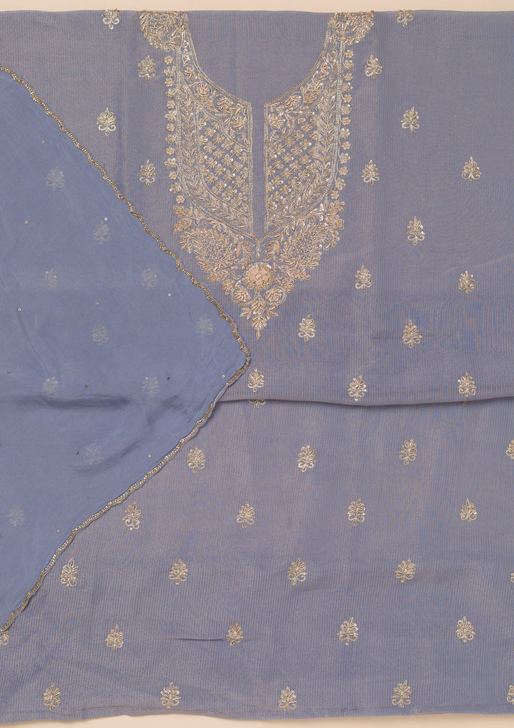 Lavender Tissue Cutdana Unstitched Dress Material With Matching Bottom And Dupatta
