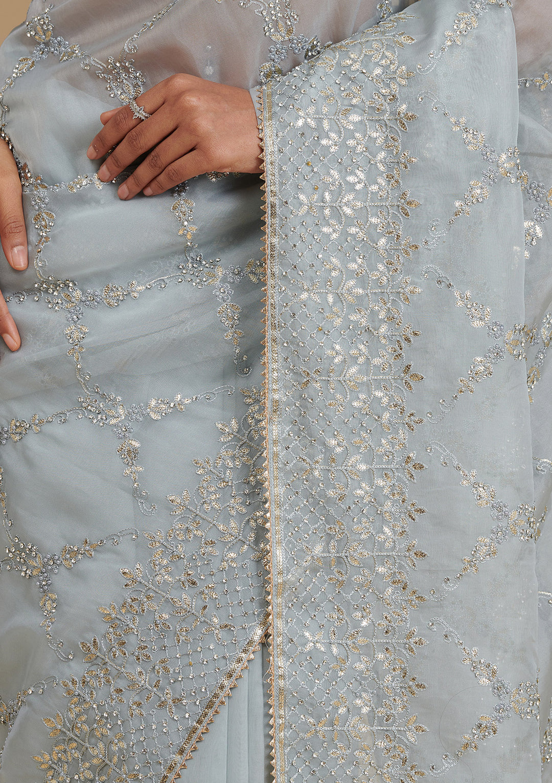 Sky Blue Tissue Gotapatti Saree With Matching Blouse Piece