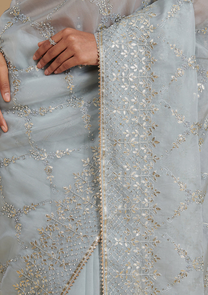 Sky Blue Tissue Gotapatti Saree With Matching Blouse Piece