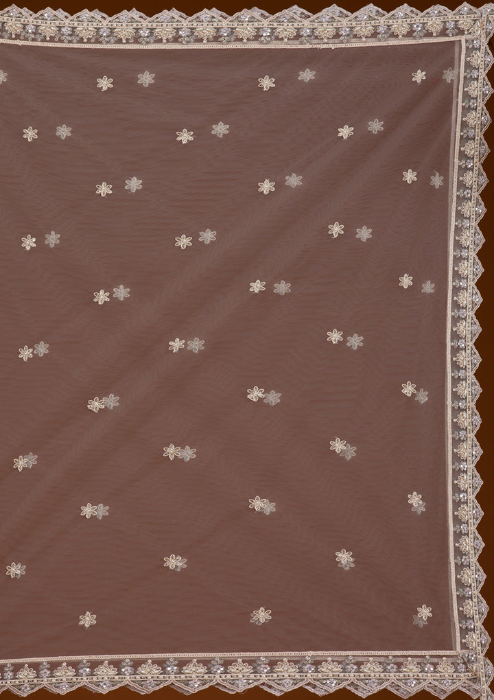 Grey Pearlwork Net Readymade Lehenga