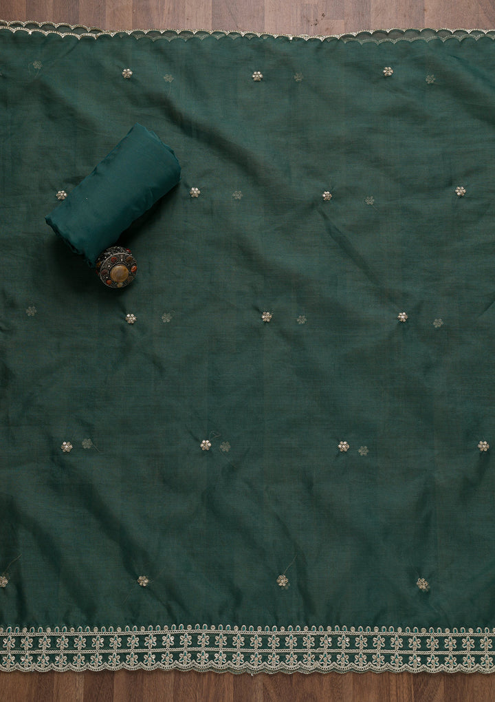 Grey Printed Organza Unstitched Salwar Suit