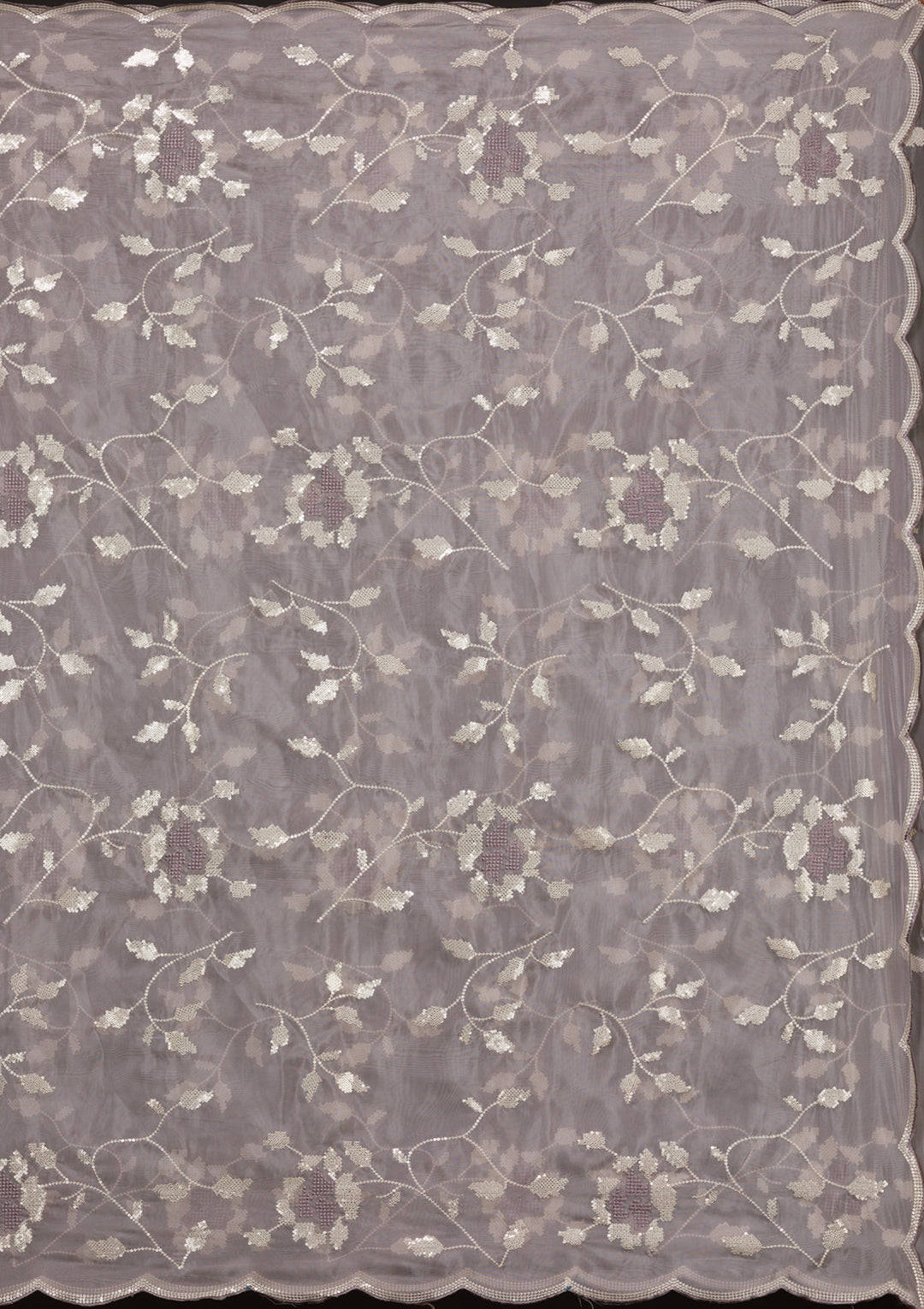 Light Grey Tissue Cutdana Saree With Matching Blouse Piece