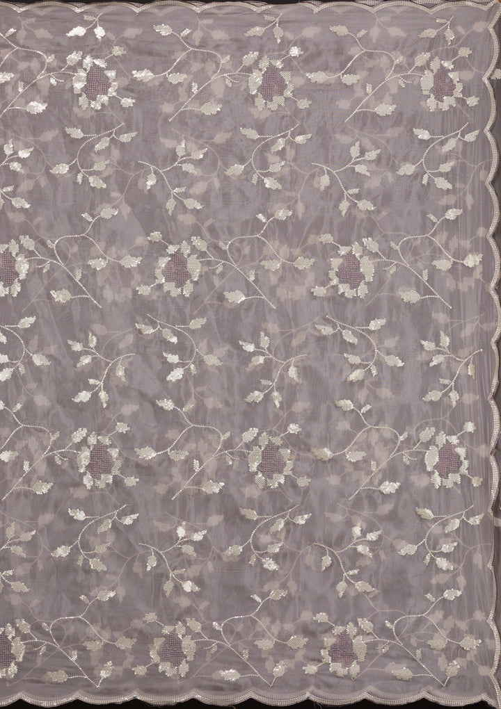 Light Grey Tissue Cutdana Saree With Matching Blouse Piece