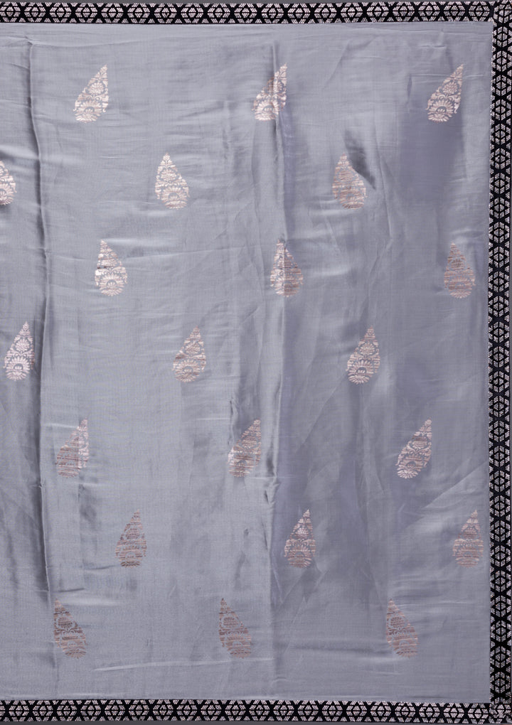 Grey Chiffon Silver Stonework Saree With Matching Blouse Piece