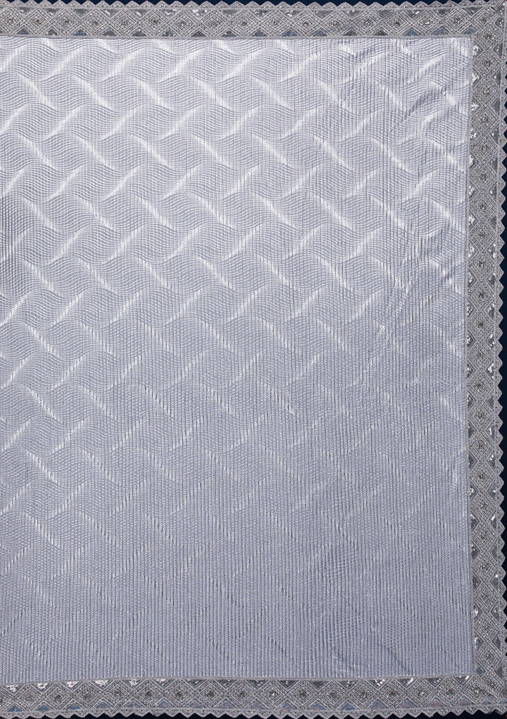 Light Grey Net Sequins Saree With Matching Blouse Piece