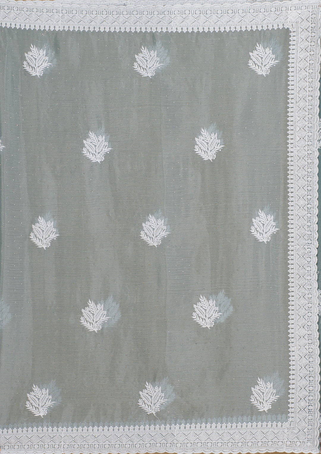 Grey Organza Threadwork Saree With Matching Blouse Piece