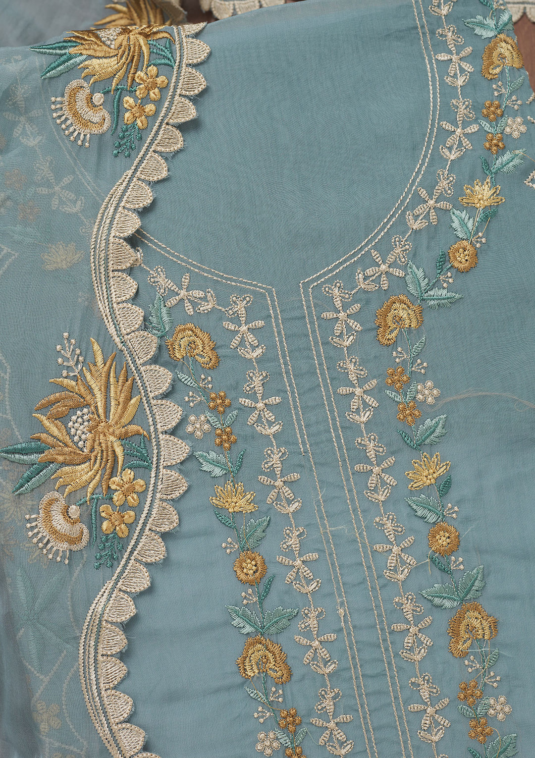 Koskii Tissue Teal Salwar Suit – Unstitched Elegance