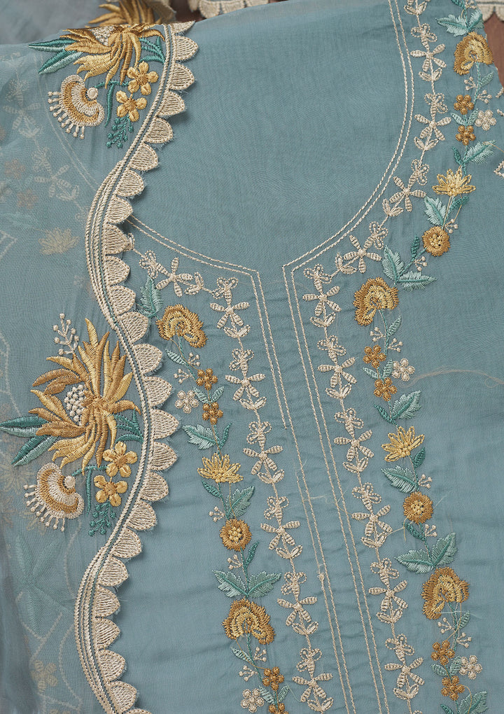 Koskii Tissue Teal Salwar Suit – Unstitched Elegance