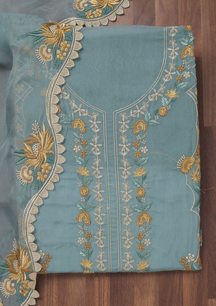 Koskii Tissue Teal Salwar Suit – Unstitched Elegance