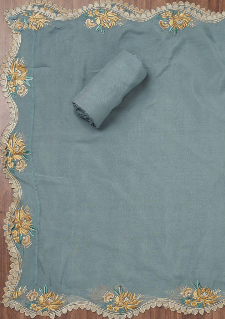 Koskii Tissue Teal Salwar Suit – Unstitched Elegance