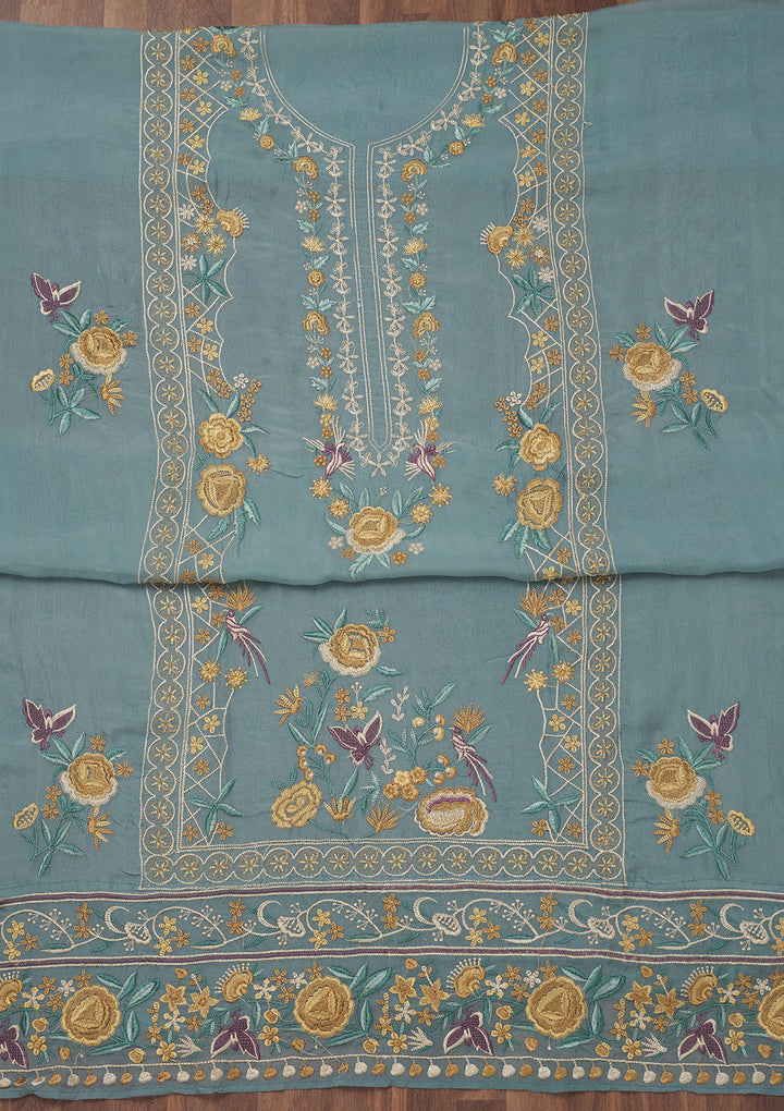 Koskii Tissue Teal Salwar Suit – Unstitched Elegance