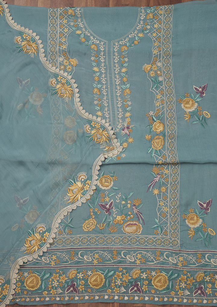 Koskii Tissue Teal Salwar Suit – Unstitched Elegance
