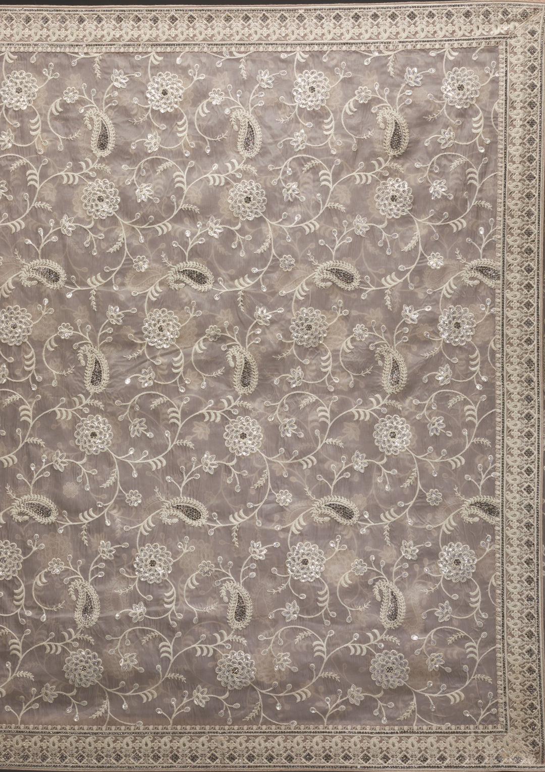 Beige Tissue Threadwork Saree With Matching Blouse Piece