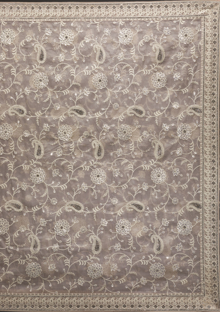 Beige Tissue Threadwork Saree With Matching Blouse Piece