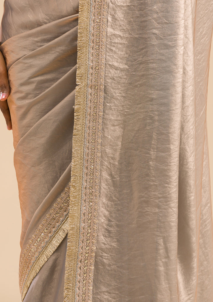 Grey Tissue Cording Saree With Matching Blouse Piece
