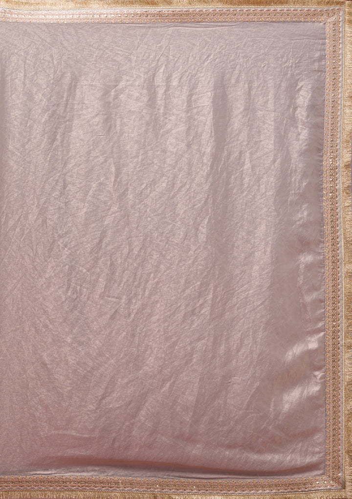 Grey Tissue Cording Saree With Matching Blouse Piece