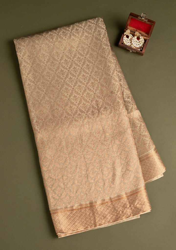 Grey Silk Jaal Gold Zariwork Saree With Matching Blouse Piece