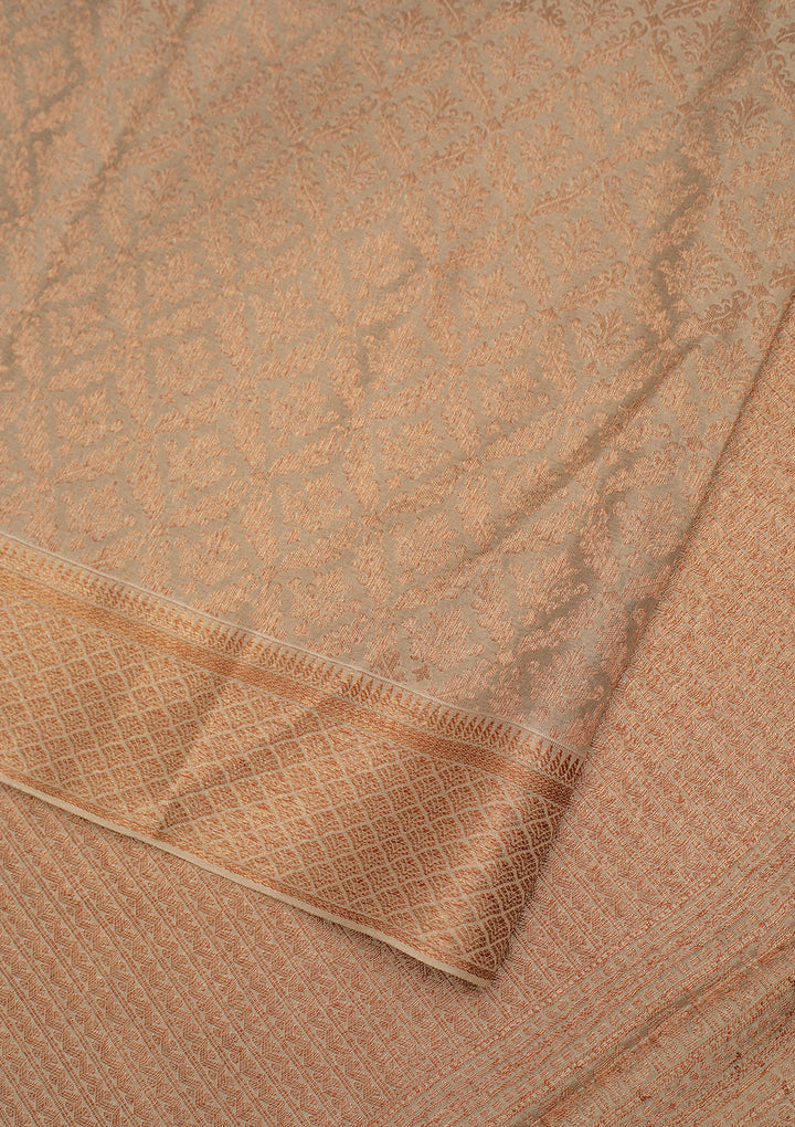 Grey Silk Jaal Gold Zariwork Saree With Matching Blouse Piece