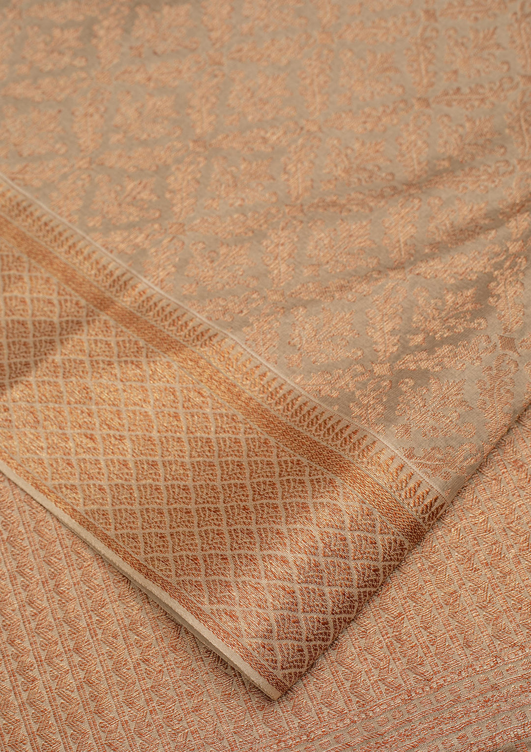 Grey Silk Jaal Gold Zariwork Saree With Matching Blouse Piece