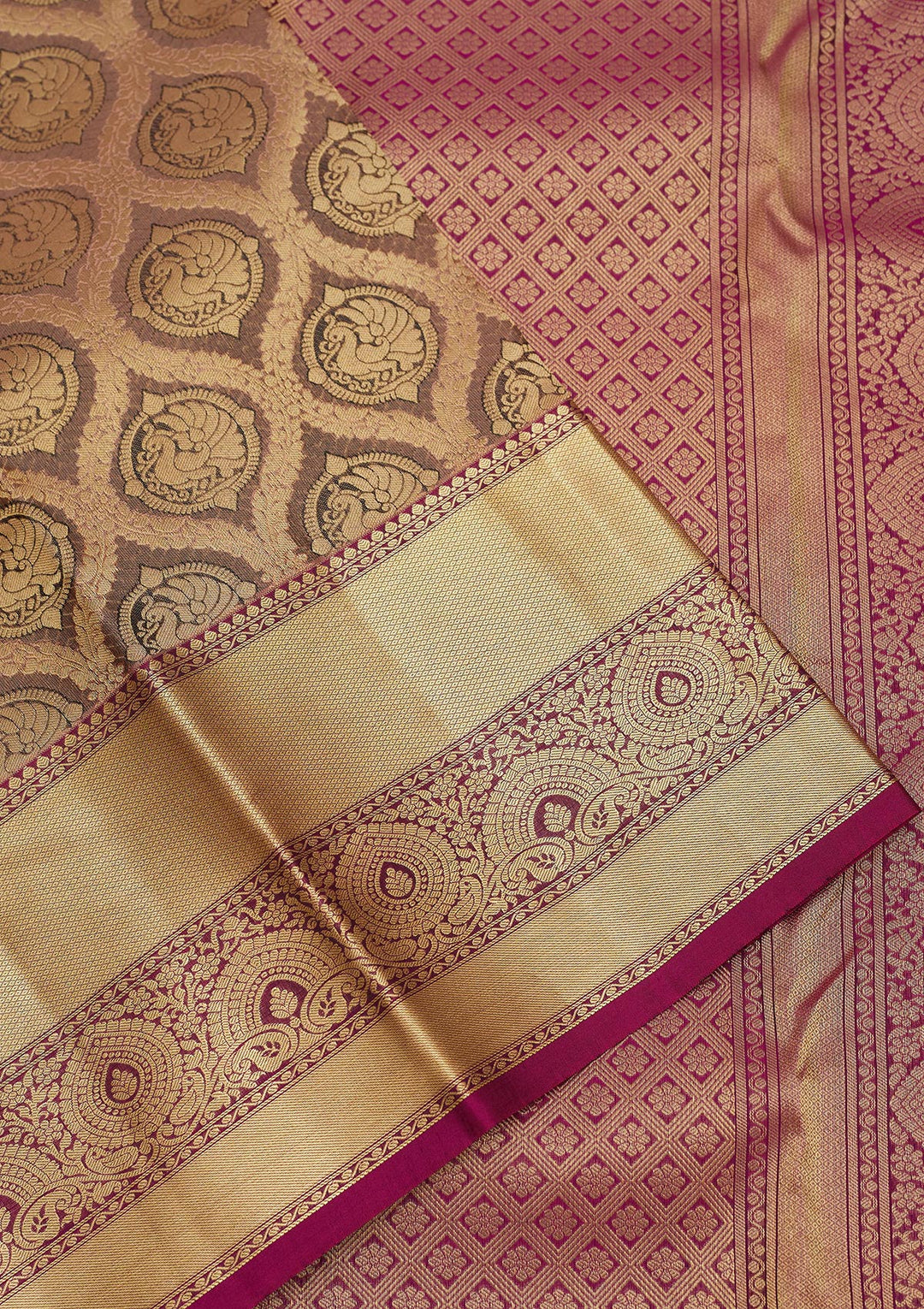 Grey Silk Jaal Gold Zariwork Saree With Matching Blouse Piece