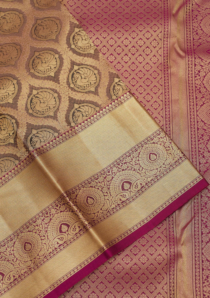 Grey Silk Jaal Gold Zariwork Saree With Matching Blouse Piece