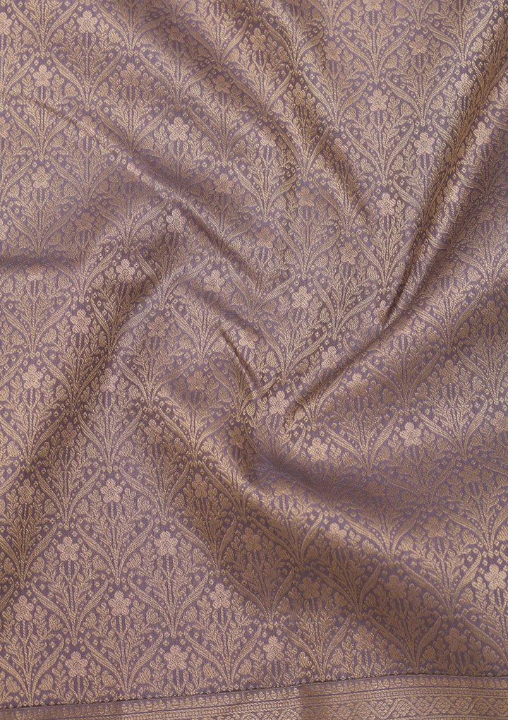 Grey Silk Jaal Gold Zariwork Saree With Matching Blouse Piece