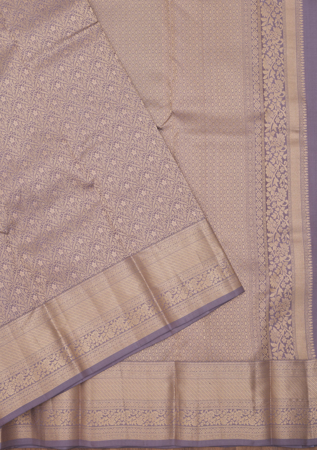 Grey Silk Jaal Gold Zariwork Saree With Matching Blouse Piece