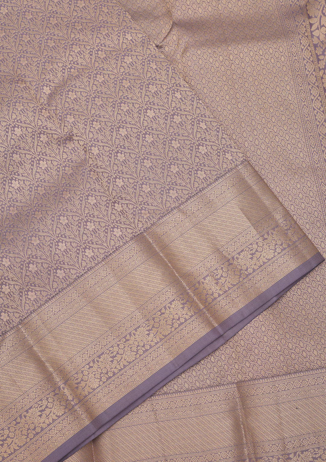 Grey Silk Jaal Gold Zariwork Saree With Matching Blouse Piece