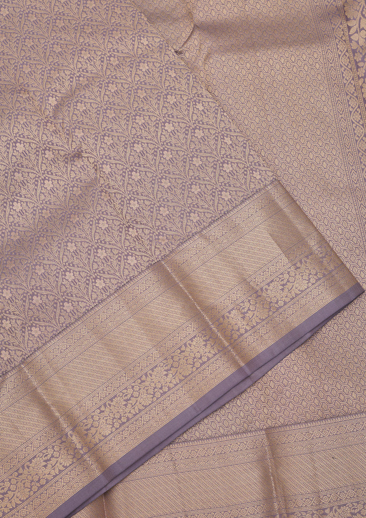 Grey Silk Jaal Gold Zariwork Saree With Matching Blouse Piece