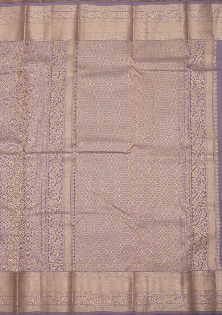 Grey Silk Jaal Gold Zariwork Saree With Matching Blouse Piece