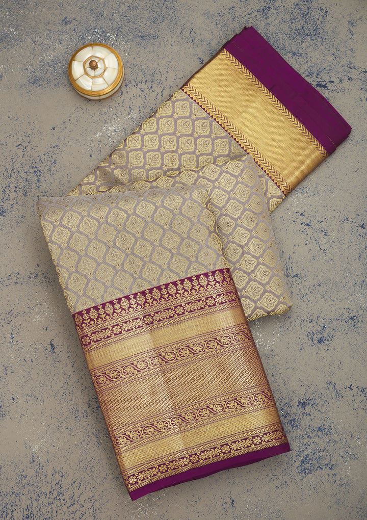 Beige Silk Jaal Saree With Matching Blouse Piece