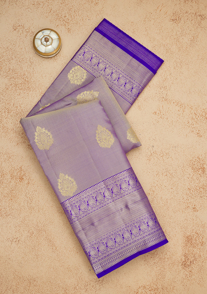Grey Silk Buti Gold Zariwork Saree With Matching Blouse Piece