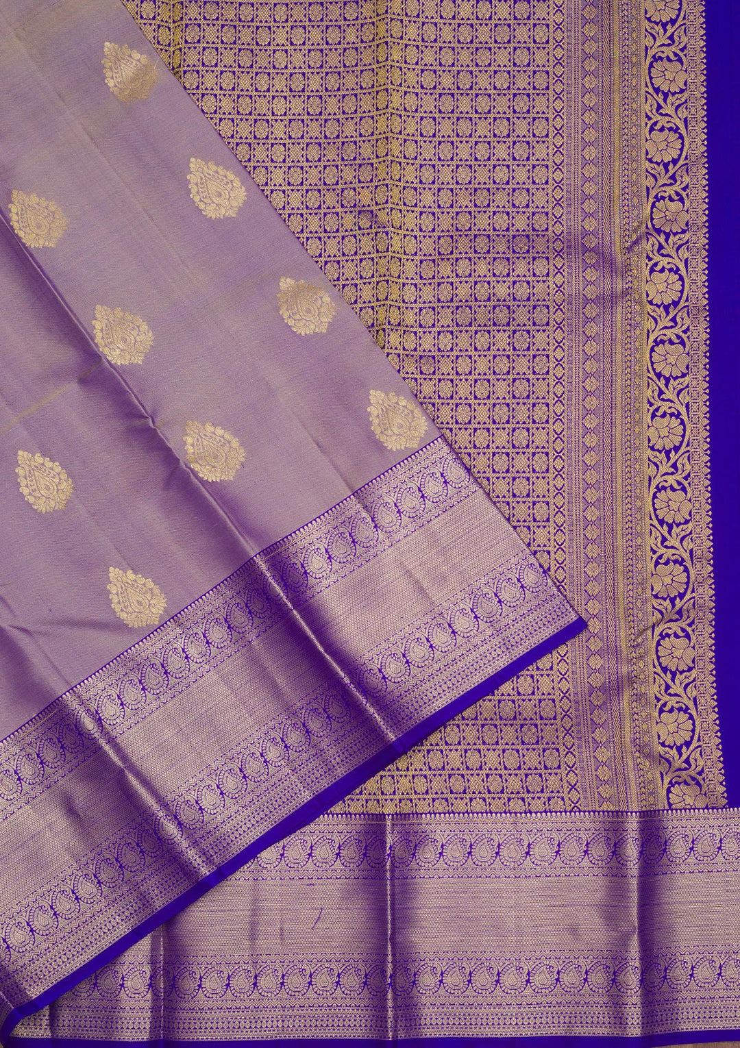 Grey Silk Buti Gold Zariwork Saree With Matching Blouse Piece