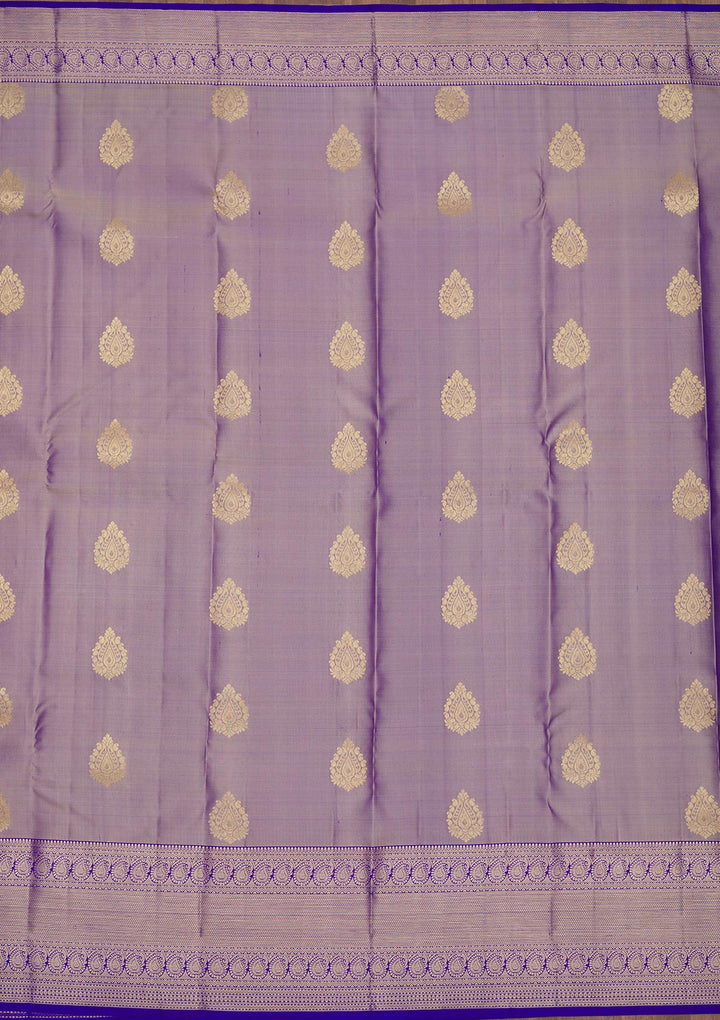 Grey Silk Buti Gold Zariwork Saree With Matching Blouse Piece
