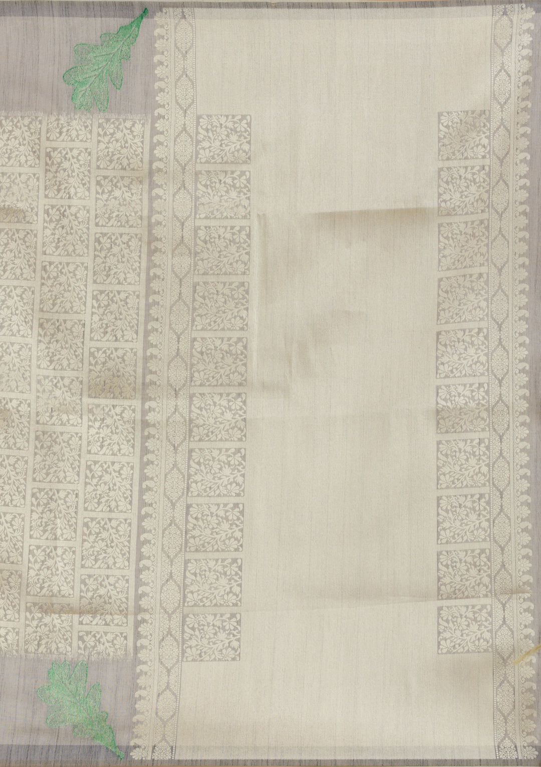 Silver Silk Jaal Gold Zariwork Saree With Matching Blouse Piece