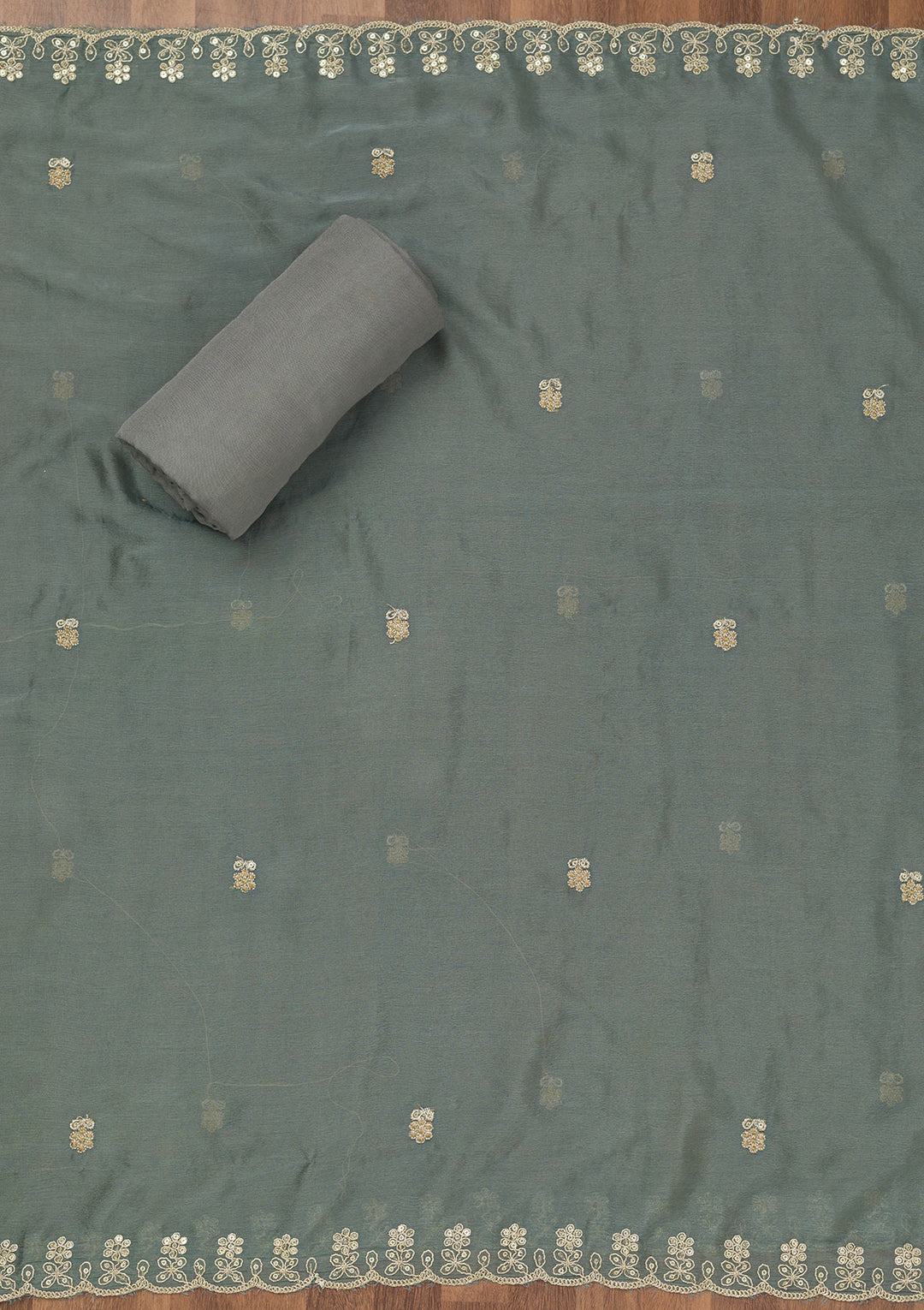 Koskii Tissue Green Salwar Suit – Unstitched with Exquisite Zariwork