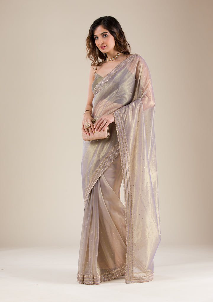Grey Zariwork Organza Saree