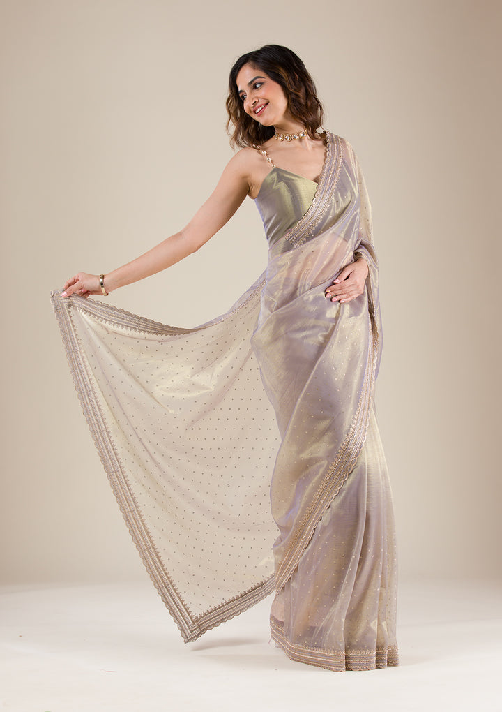 Grey Zariwork Organza Saree