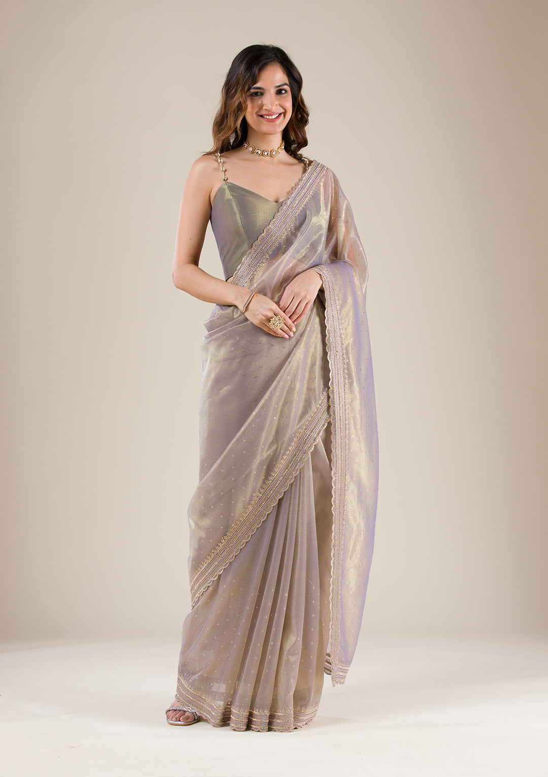 Grey Zariwork Organza Saree