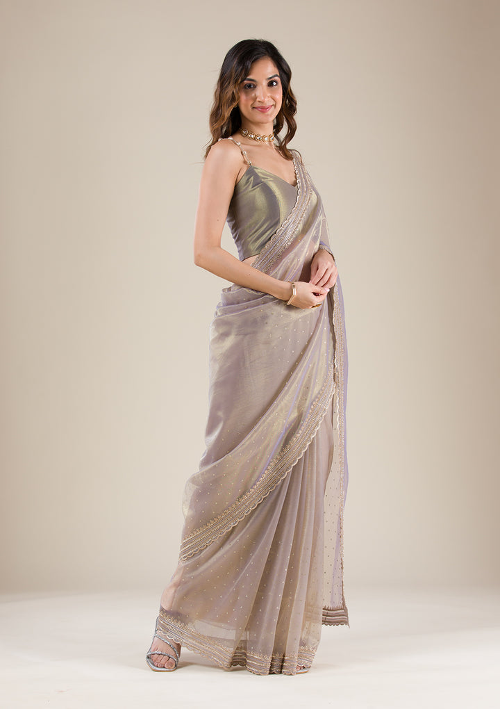 Grey Zariwork Organza Saree