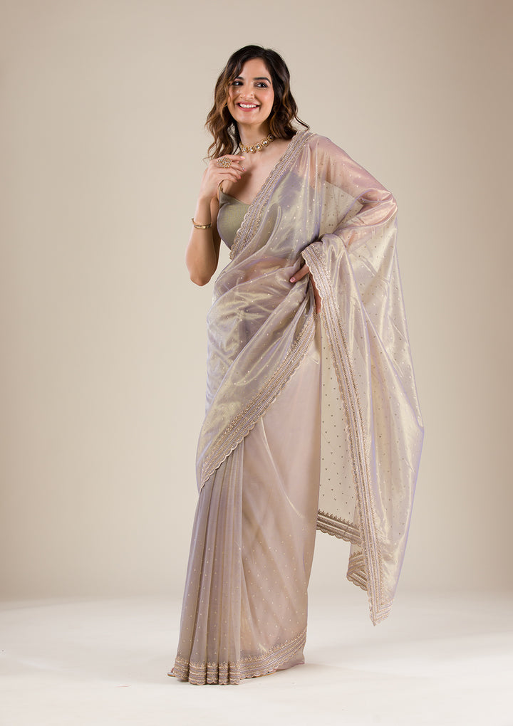 Grey Zariwork Organza Saree